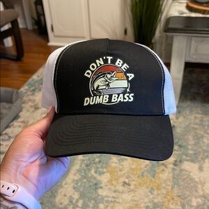 Black and White Trucker Hat with Fish Graphic